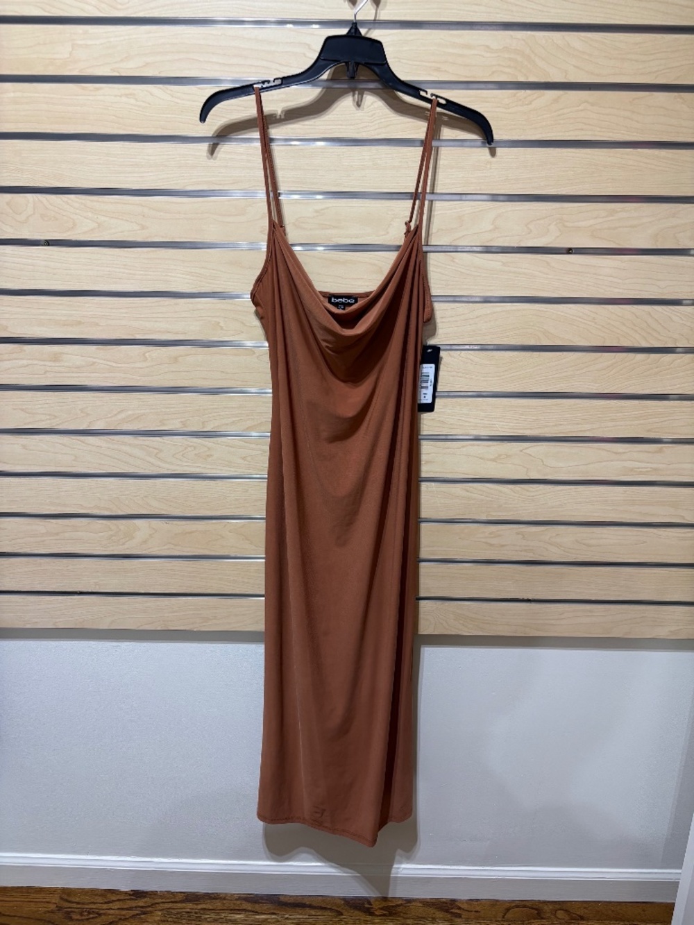 NWT Bebe Copper Cowl Neck Slip Dress, Spaghetti Strap Midi/maxi dress size M